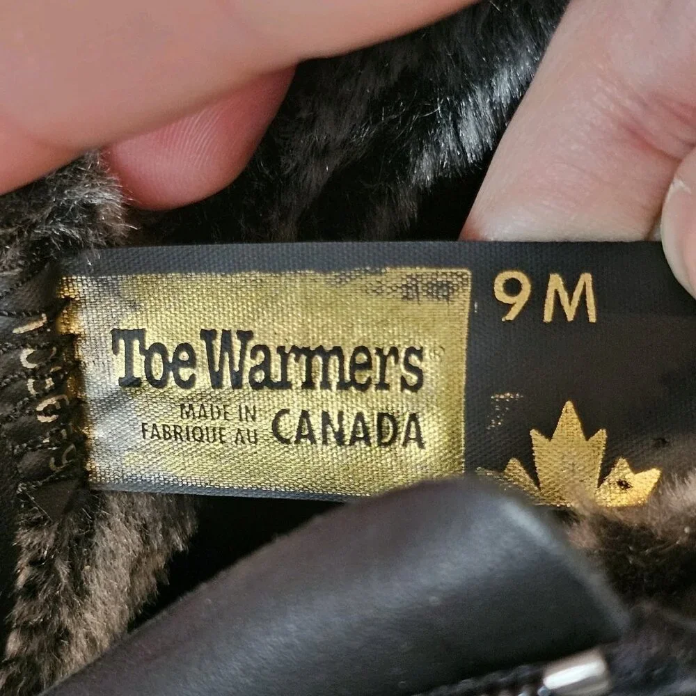 Toe Warmers Canada Womens‎ Black Boots Waterproof Faux Fur Lined Foldover Sz 9